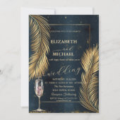 Gold Palm Leaves Beach Champagne Glass Weddenschap Kaart (Voorkant)