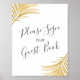 Gold Palm Leaves Beach Weddenschap Book Sign Poster