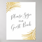 Gold Palm Leaves Beach Weddenschap Book Sign Poster (Voorkant)