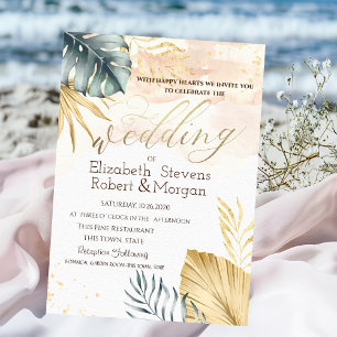 Gold Palm Leaves Beach Weddenschap Kaart