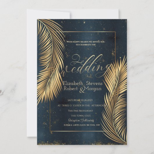Gold Palm Leaves Beach Wedding Kaart (Voorkant)