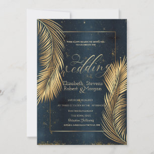 Gold Palm Leaves Beach Wedding Kaart