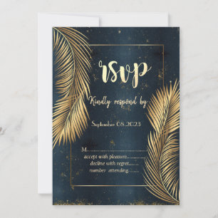Gold Palm Leaves Beach Wedding RSVP Kaart