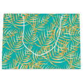 Gold Palm Leaves op Turquoise Groot Cadeauzakje (Voorkant)