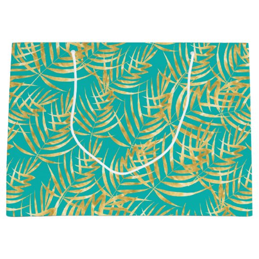 Gold Palm Leaves op Turquoise Groot Cadeauzakje (Voorkant)