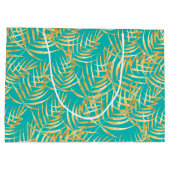 Gold Palm Leaves op Turquoise Groot Cadeauzakje (Achterkant)