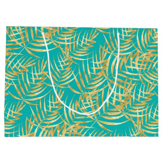 Gold Palm Leaves op Turquoise Groot Cadeauzakje (Achterkant)