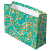 Gold Palm Leaves op Turquoise Groot Cadeauzakje (Achterkant Gekanteld)