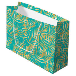Gold Palm Leaves op Turquoise Groot Cadeauzakje