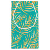 Gold Palm Leaves op Turquoise Klein Cadeauzakje (Achterkant)