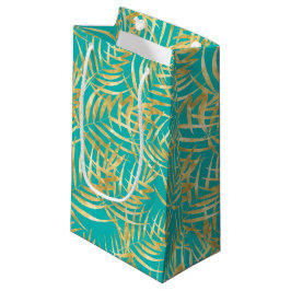 Gold Palm Leaves op Turquoise Klein Cadeauzakje