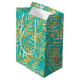 Gold Palm Leaves op Turquoise Medium Cadeauzakje