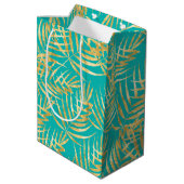 Gold Palm Leaves op Turquoise Medium Cadeauzakje (Achterkant Gekanteld)