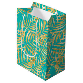 Gold Palm Leaves op Turquoise Medium Cadeauzakje