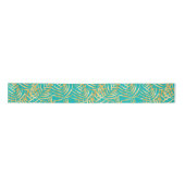 Gold Palm Leaves op Turquoise Satijnen Lint (Voorkant)