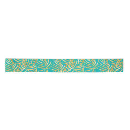 Gold Palm Leaves op Turquoise Satijnen Lint