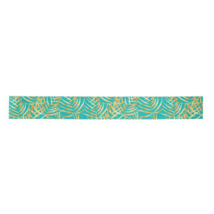Gold Palm Leaves op Turquoise Satijnen Lint