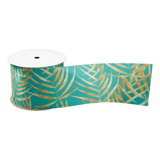 Gold Palm Leaves op Turquoise Satijnen Lint (Spoel)