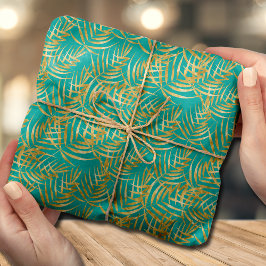 Gold Palm Leaves op Turquoise Tissuepapier