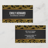 Gold Palm Leaves | Zwarte leder-goudvormig Visitekaartje (Voorkant / Achterkant)