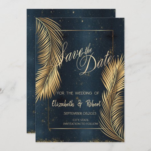Gold Palm leveert strandbruiloft om de datum op te Save The Date (Voorkant / Achterkant)