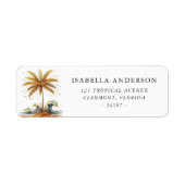 Gold Palm Tree and Waves Retouradres Etiket (Voorkant)
