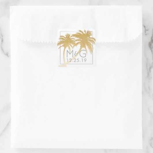 Gold Palm Tree Beach bruiloft Sticker (Tas)