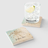 Gold Palm Tree Confetti Aqua Pink Cream Tie Stenen Onderzetter (Zijkant)