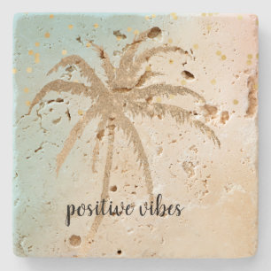 Gold Palm Tree Confetti Aqua Pink Cream Tie Stenen Onderzetter