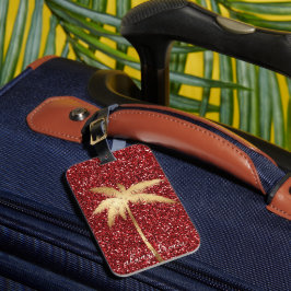Gold Palm Tree Dream Red Glitter Bagagelabel