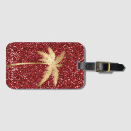 Gold Palm Tree Dream Red Glitter Bagagelabel