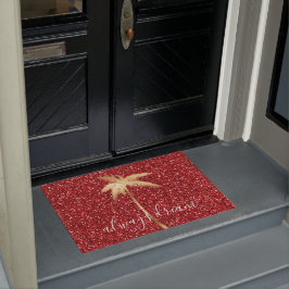Gold Palm Tree Dream Red Glitter Deurmat