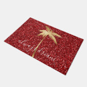 Gold Palm Tree Dream Red Glitter Deurmat (Schuin)