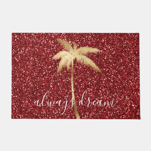 Gold Palm Tree Dream Red Glitter Deurmat (Voorkant)