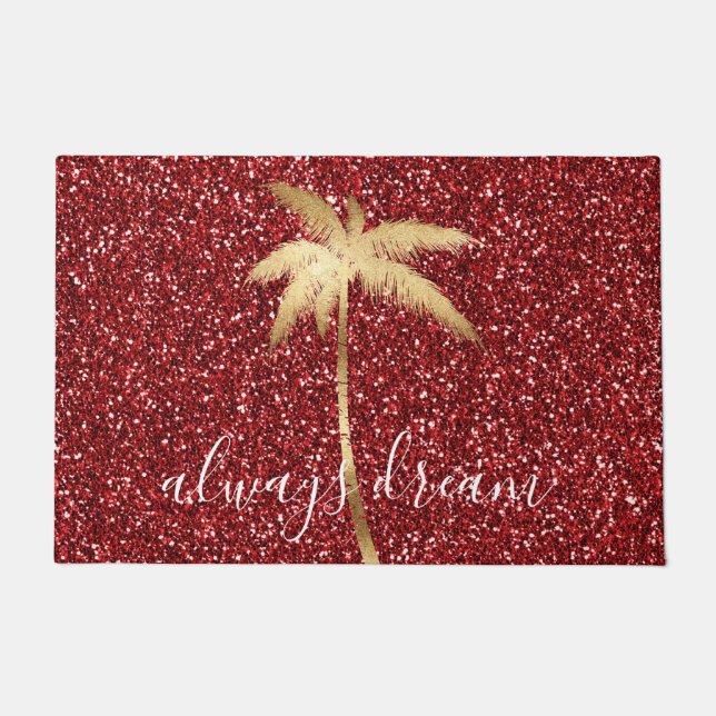 Gold Palm Tree Dream Red Glitter Deurmat (Voorkant)