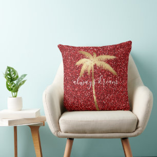 Gold Palm Tree Dream Red Glitter Kussen