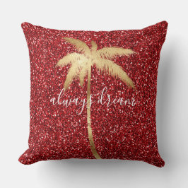 Gold Palm Tree Dream Red Glitter Kussen