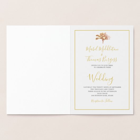 Gold Palm Tree Elegant Script Weddenschap Folie Kaarten (Binnen)
