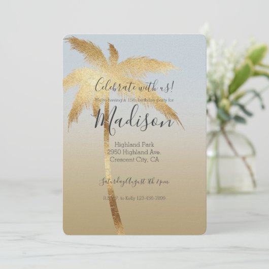Gold Palm Tree Ombre Kaart (Staand voorkant)