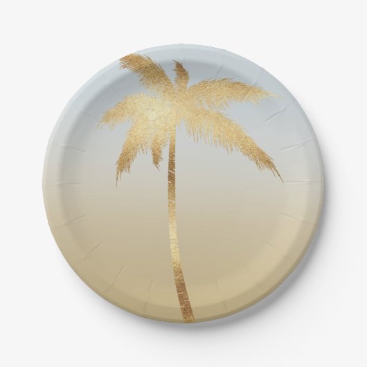 Gold Palm Tree Ombre Papieren Bordje (Voorkant)