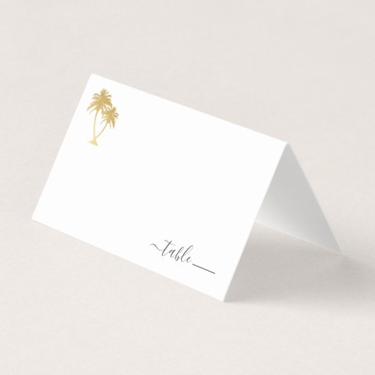 Gold Palm Tree Place Card met Beach Donatie-gedich Visitekaartje (Voorkant)