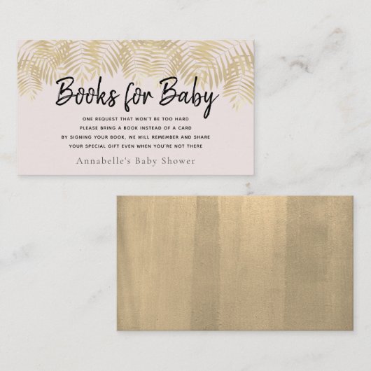 Gold Palm Tree Roze Baby shower Book Request Visitekaartje (Voorkant / Achterkant)