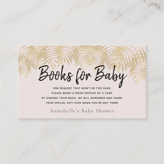 Gold Palm Tree Roze Baby shower Book Request Visitekaartje (Voorkant)