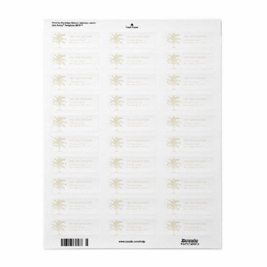 Gold Palm Tree Tropical Return Address Label (Full Sheet)