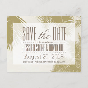 Gold Palm Tree Tropical Wedding Save the Date Aankondigingskaart
