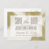 Gold Palm Tree Tropical Wedding Save the Date Aankondigingskaart (Voorkant / Achterkant)