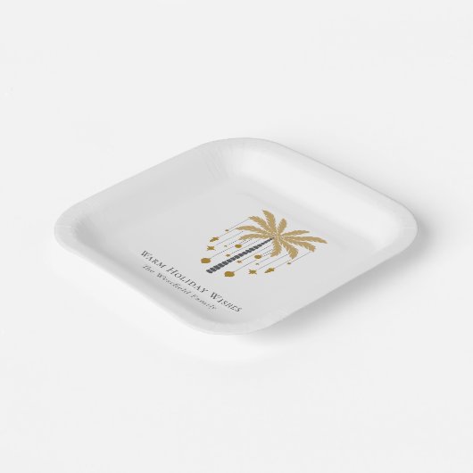 Gold Palm Tree Warm Holiday Wishes Party Papieren Bordje (Gebogen)
