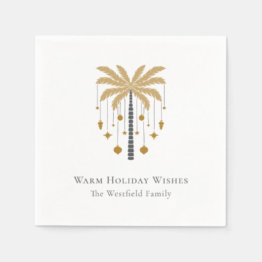 Gold Palm Tree Warm Holiday Wishes Party Servet (Voorkant)