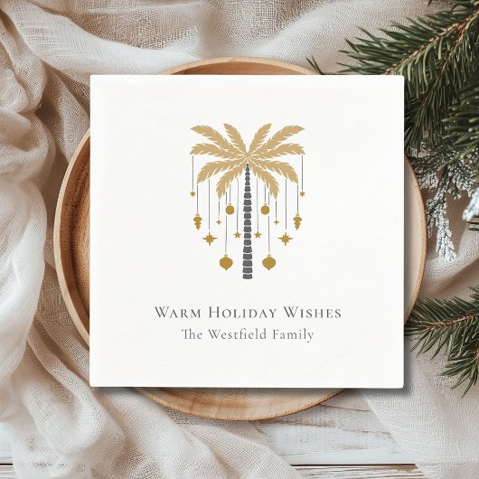 Gold Palm Tree Warm Holiday Wishes Party Servet