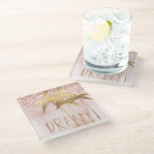 Gold Palm Trees Pink Ombre Glitter Dream Glazen Onderzetter (Schuin)